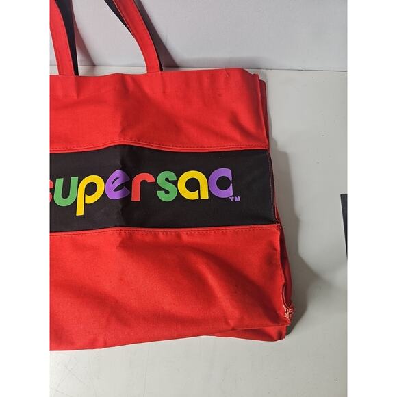 Le Supersac Red Oversized Shopper Bag Tote Carry On Rainbow Vintage - Picture 2 of 16